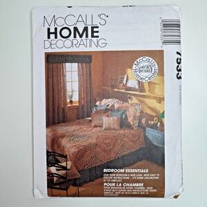 McCALL's 7533 Uncut Sewing Pattern Bedroom Decor Bedcover Pillows Drapes‎